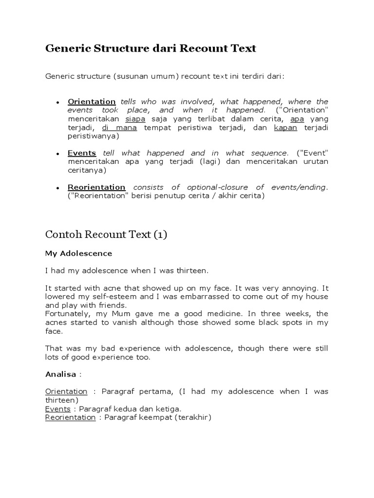 Generic Structure Dari Recount Text