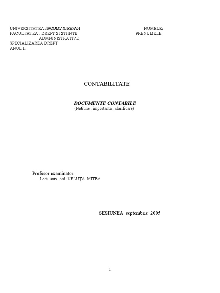 Documente Contabile - Notiune, Important A, Clasificare | PDF