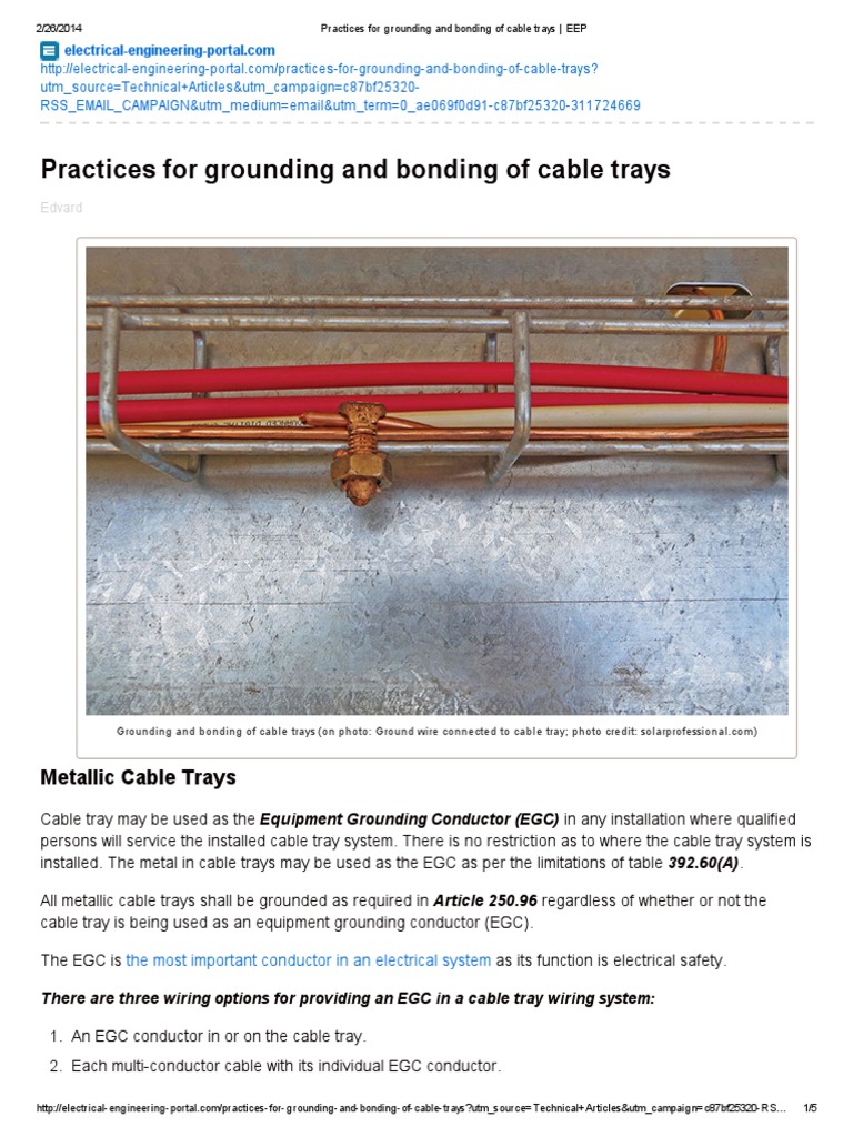 Practices for grounding and bonding of cable trays
