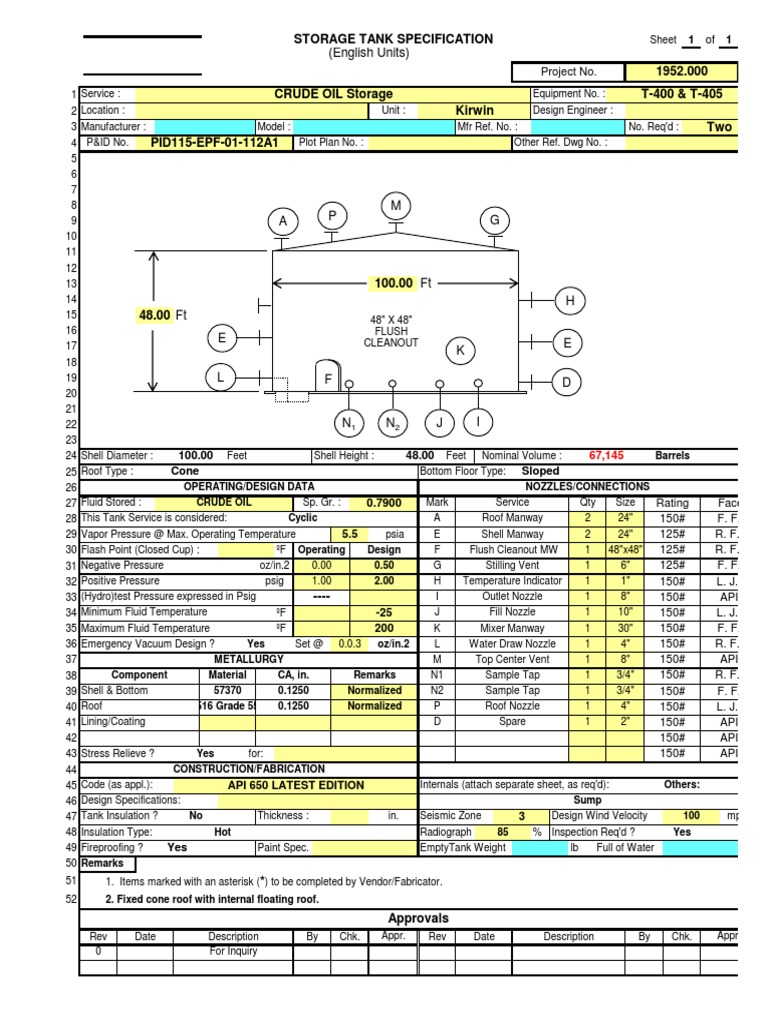 API 650 Tank Design Calculation | PDF | Stress (Mechanics) | Pressure