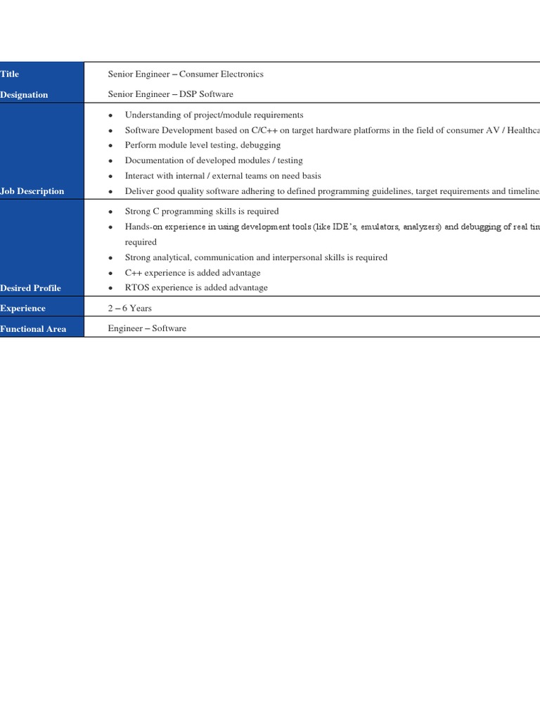 Senior DSP Software Engineer Role | PDF