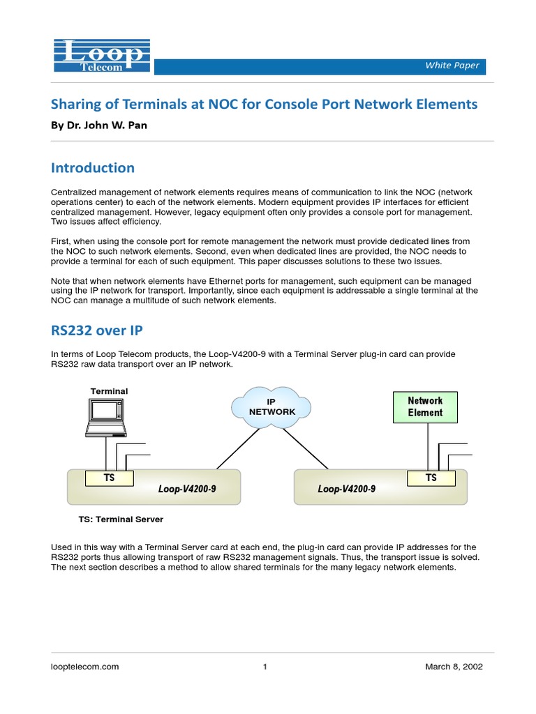 Sharing of Terminals at NOC For Console Port Network Elements PDF