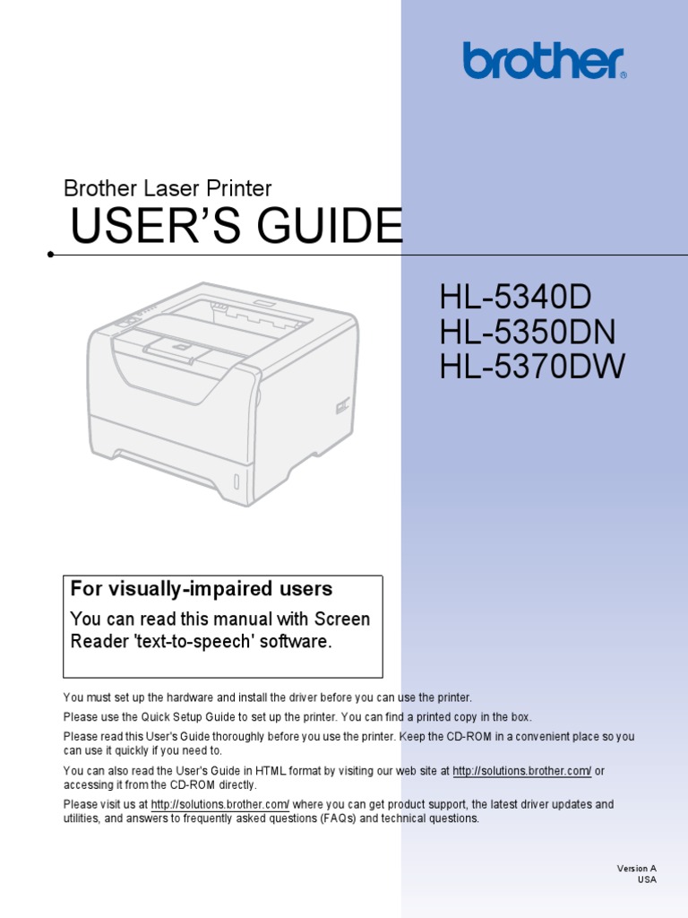 Brother Laser Printer User guide 5340D, 5370DW, 5370DWT | Printer