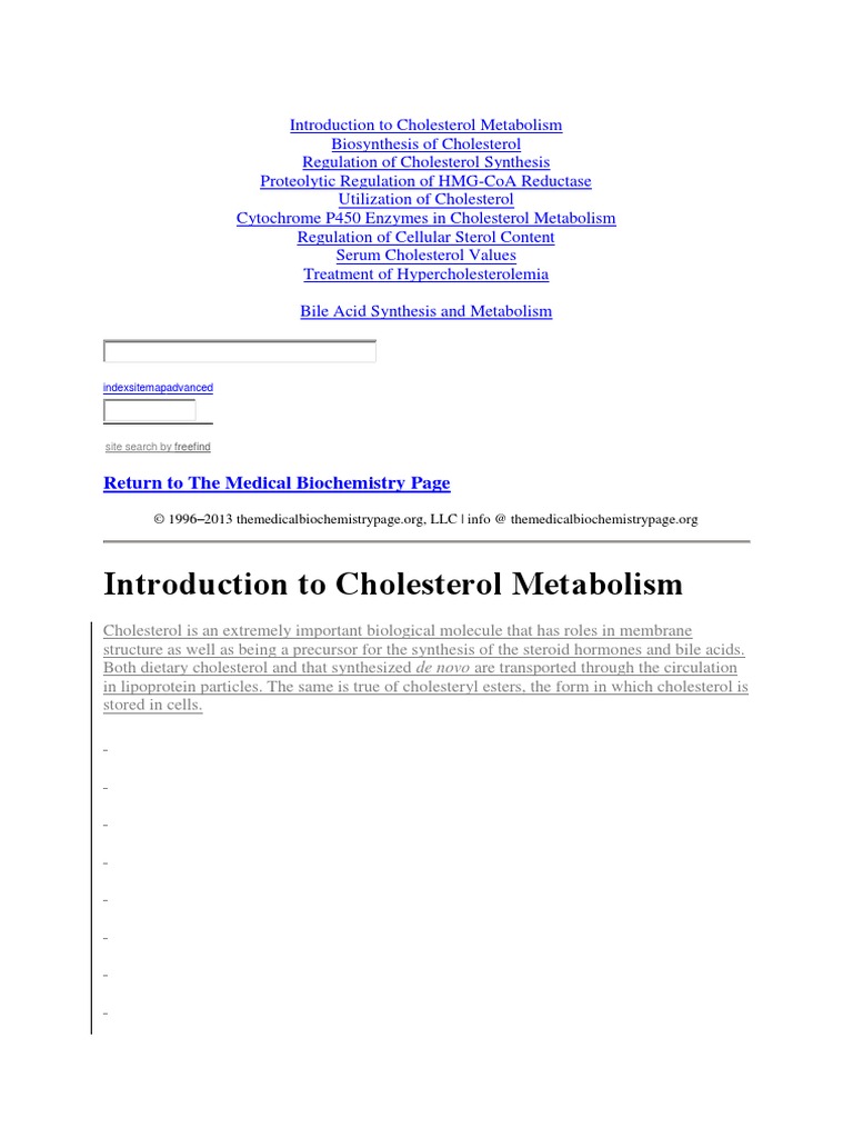 Introduction To Cholesterol Metabolism | PDF | High Density Lipoprotein ...