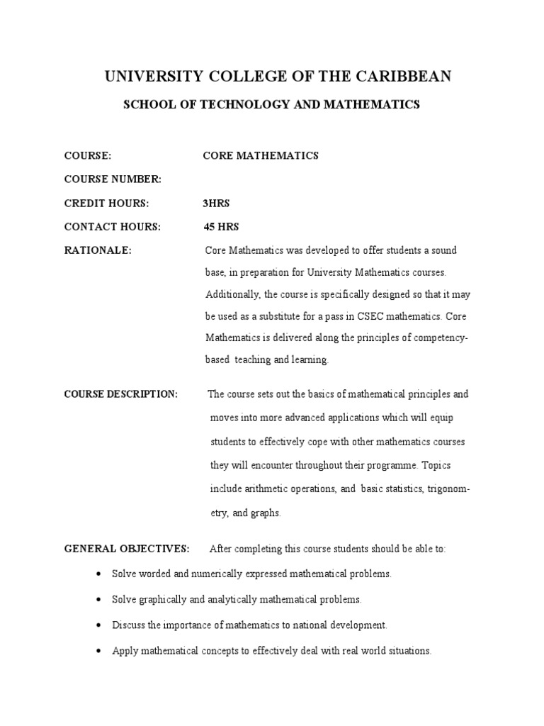 Core Mathematics Course Overview | PDF | Elementary Geometry | Teaching ...