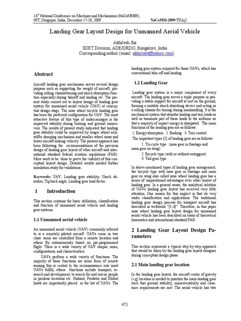 Landing Gear Layout Design for Unmanned Aerial Vehicle | PDF | Landing ...