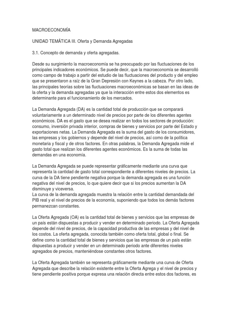 Oferta y Demanda Agregadas en Macroeconomía | PDF | La demanda agregada ...