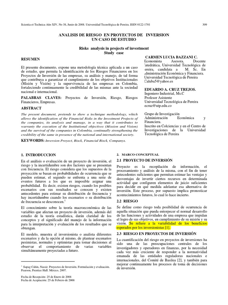 Analisis de Riesgos en Proyectos de Inversion | PDF | Toma de ...