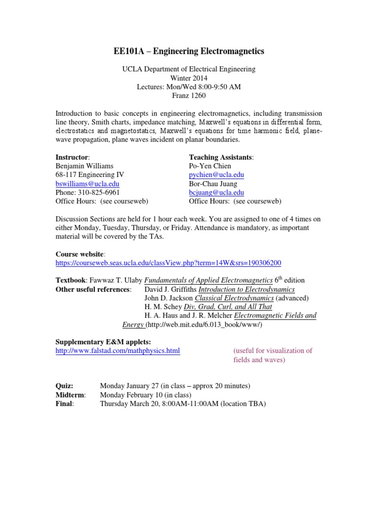 EE101A: Electromagnetics Course Overview | PDF | Classical ...