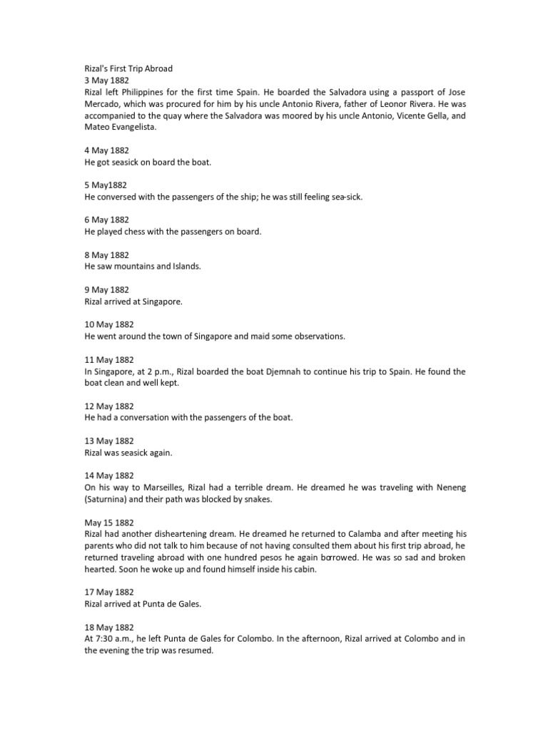 Rizal S Travel Timeline Pdf