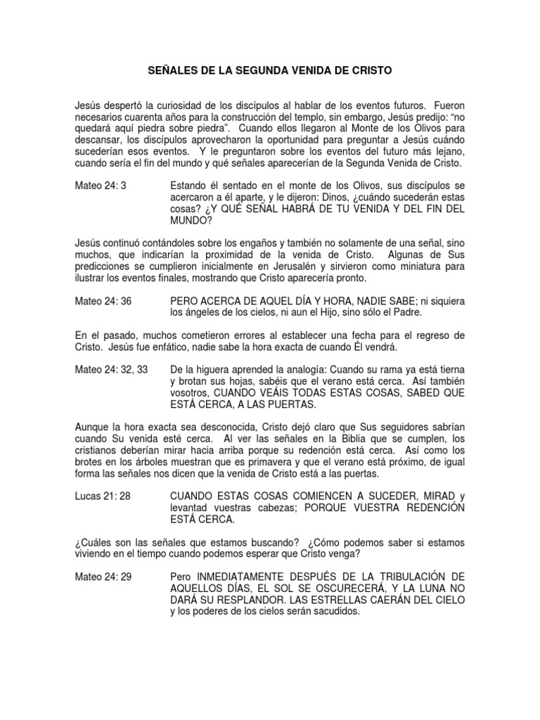 Señales de la Segunda Venida de Cristo | PDF | Evangelio de Mateo | Jesús