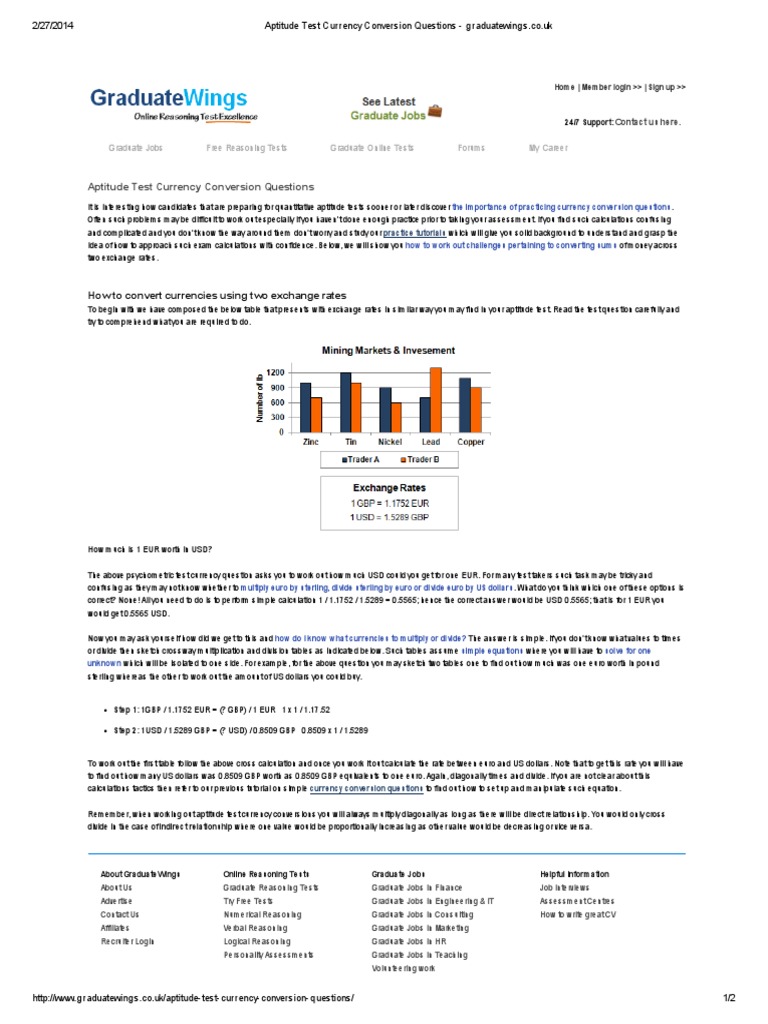 Aptitude Test Currency Conversion Questions - Graduatewings - Co | PDF