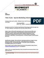 Title of Job: Sports Marketing Internship: Job Postings Are Sponsored by The Career Development