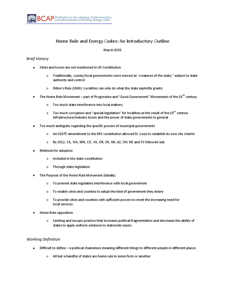 Home Rule and Energy Codes: An Introductory Outline: Brief History ...