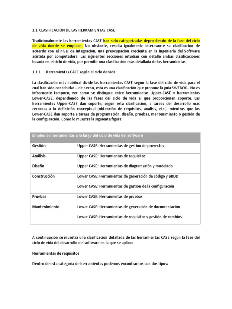 CLASIFICACIÓN DE LAS HERRAMIENTAS CASE Proceso de