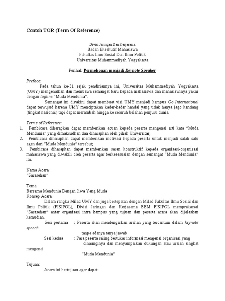Contoh TOR Acara Sarasehan UMY | PDF