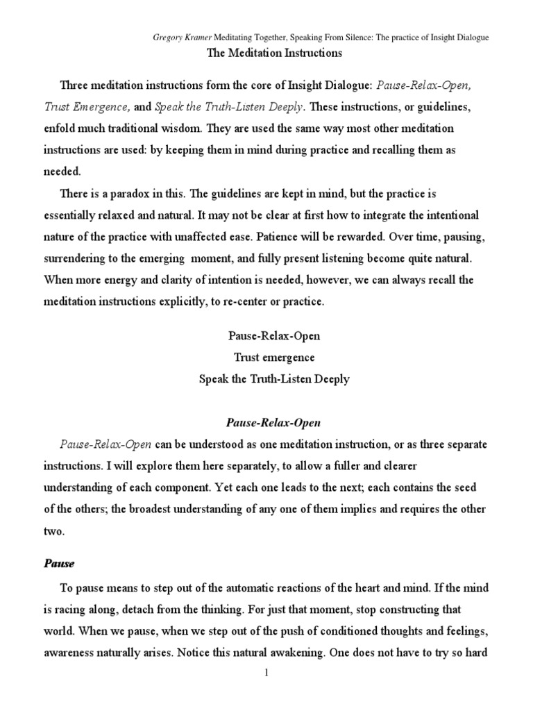 Insight Dialogue Instructions | PDF | Mindfulness | Vipassanā