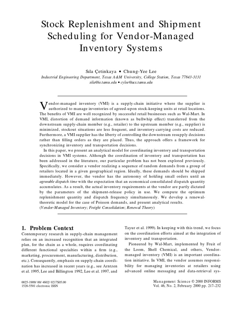 Vendor Managed Inventory (VMI) | PDF | Inventory | Mathematical ...