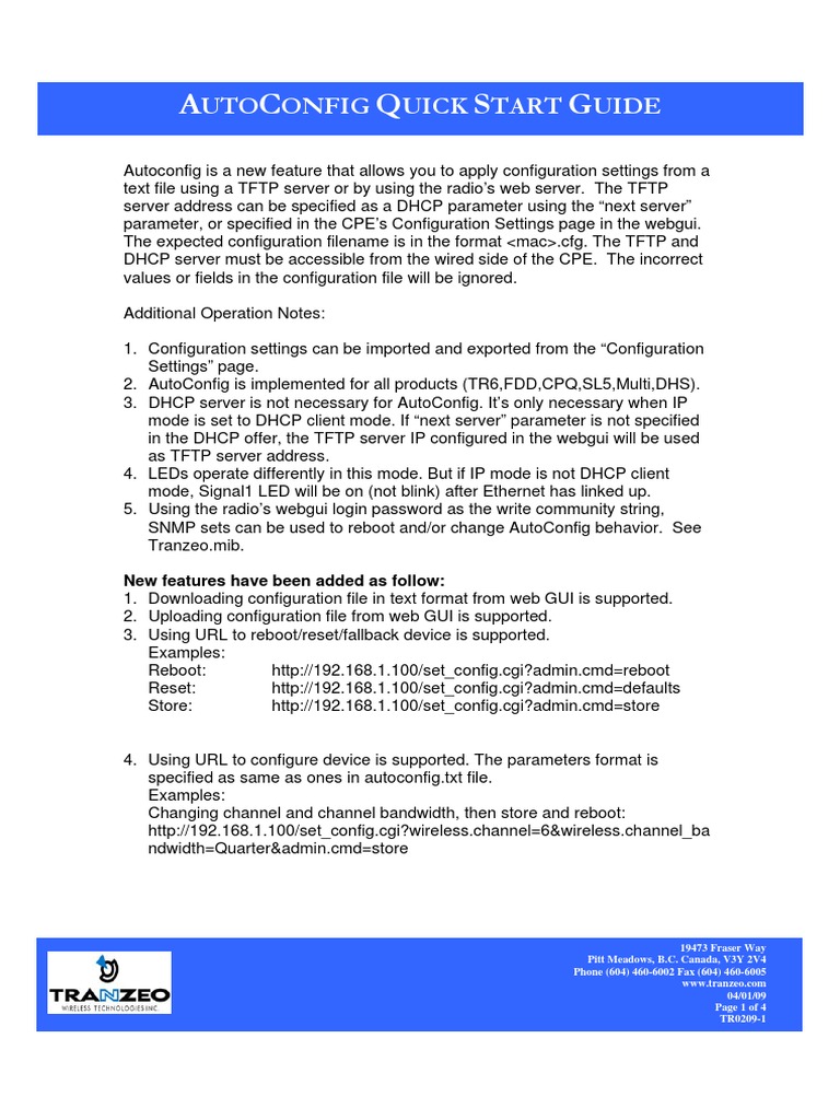 TR-6000 AutoConfig Quick Start Guide | PDF | Ip Address | System Software