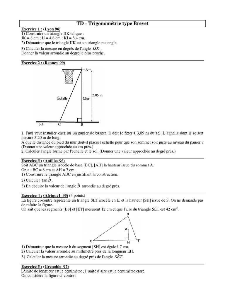 Paul Veut Installer Chez Lui Un Panier De Basket TD Trigo Brevet1 | PDF | Euclide | Triangle