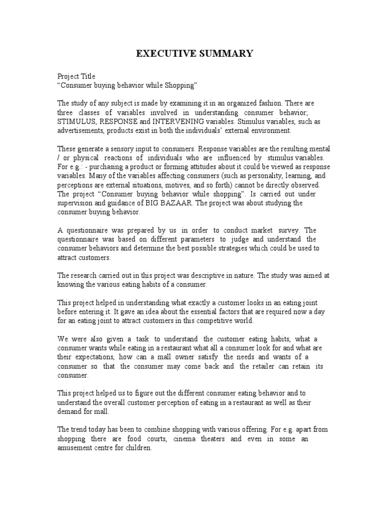 Executive Summary | Consumer Behaviour | Behavior