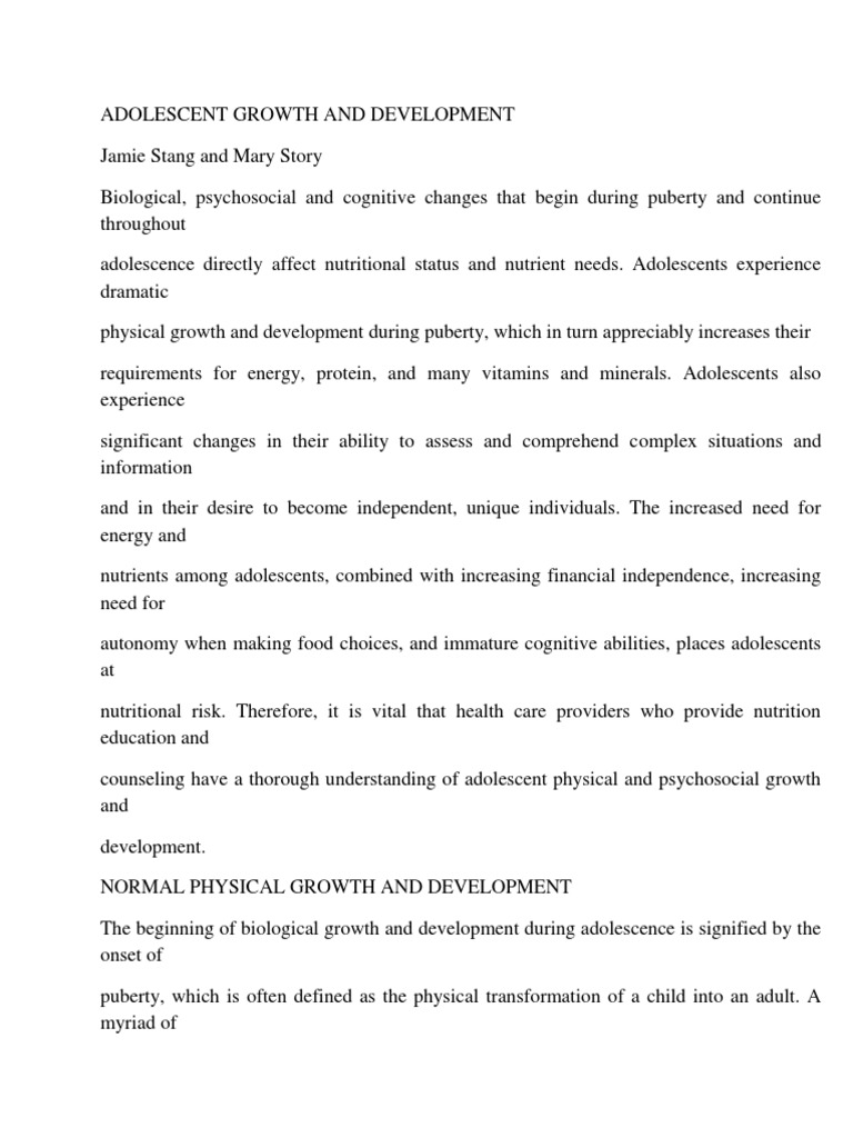 Adolescent Growth: Nutrition & Development | PDF | Puberty | Adolescence