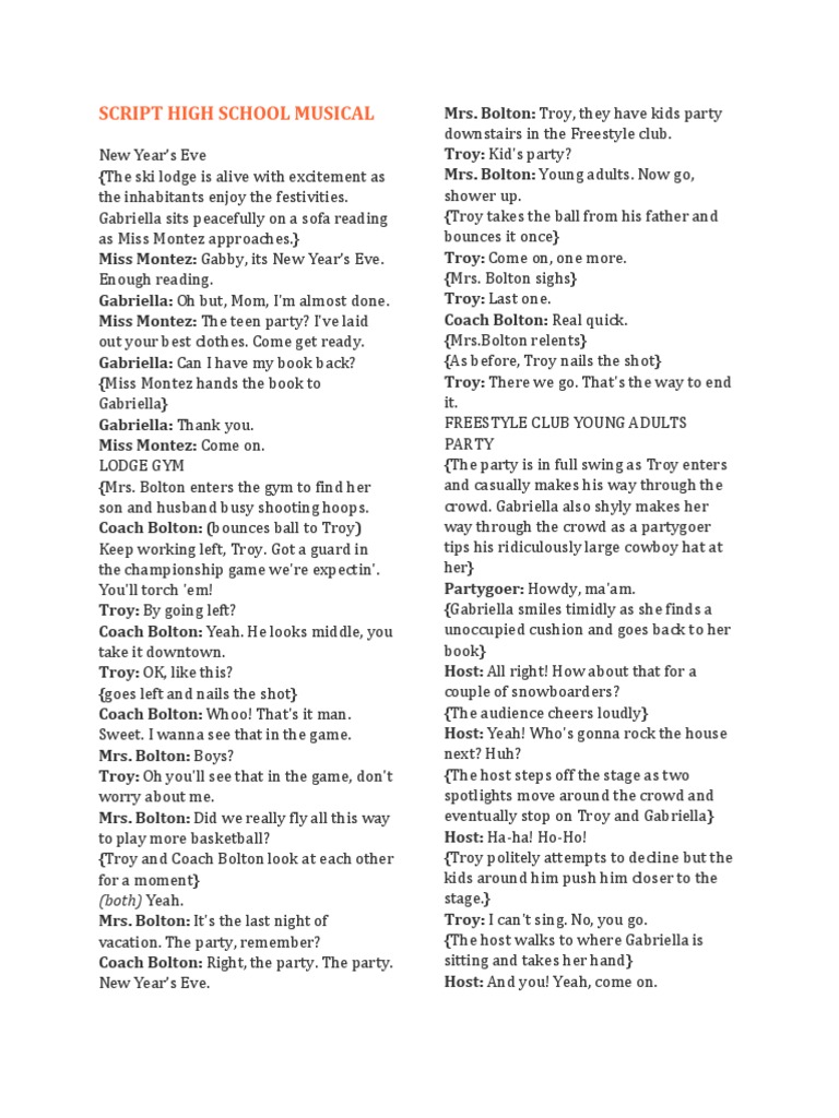 Script High School Musical Leisure Entertainment (General)