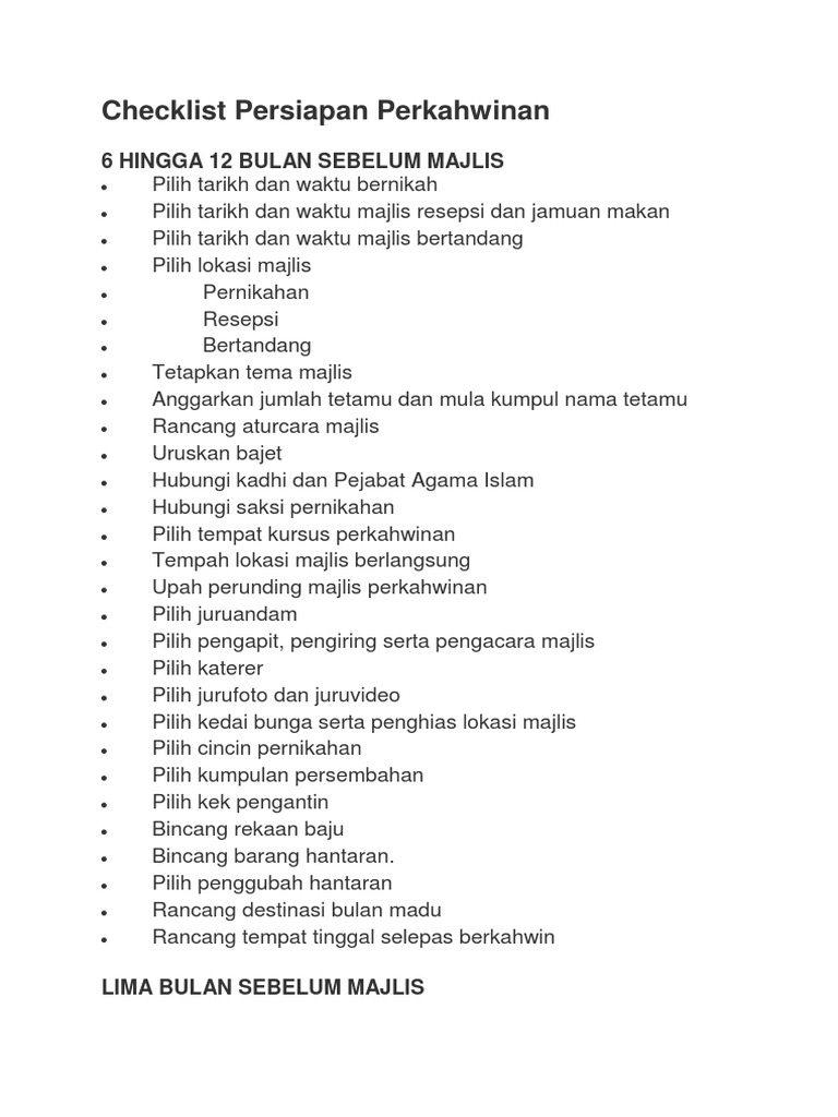 Checklist Persiapan Perkahwinan