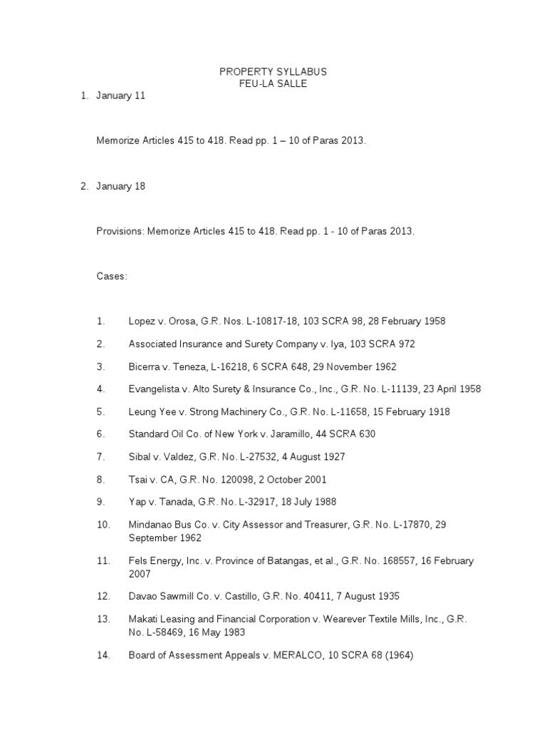 Property Syllabus DLSU-FEU | PDF | Business