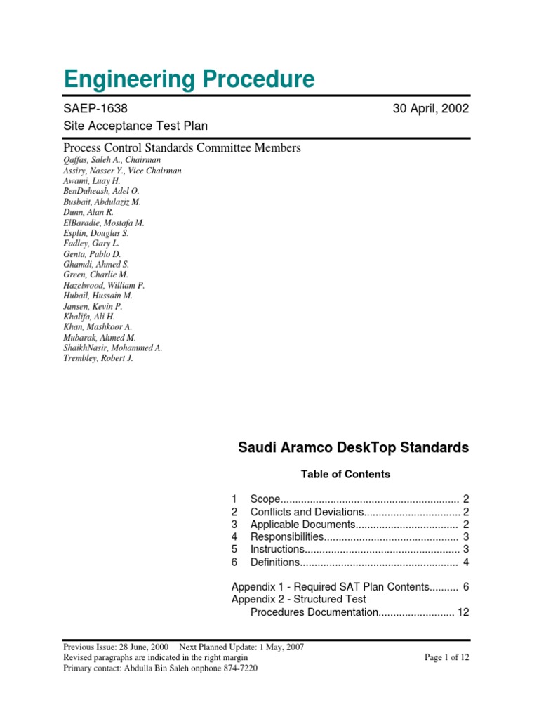 Site Acceptance Test Plan Specification (Technical Standard) Verification And Validation
