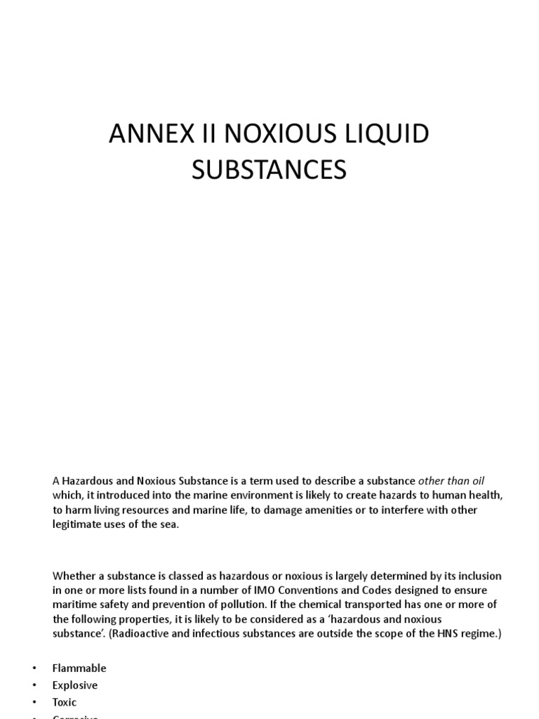 Annex Ii Noxious Liquid Substances PDF Poison Environmental Science