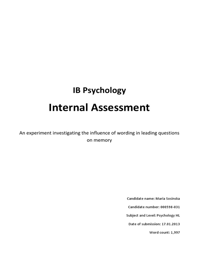 Psychology IA Experiment Schema (Psychology)