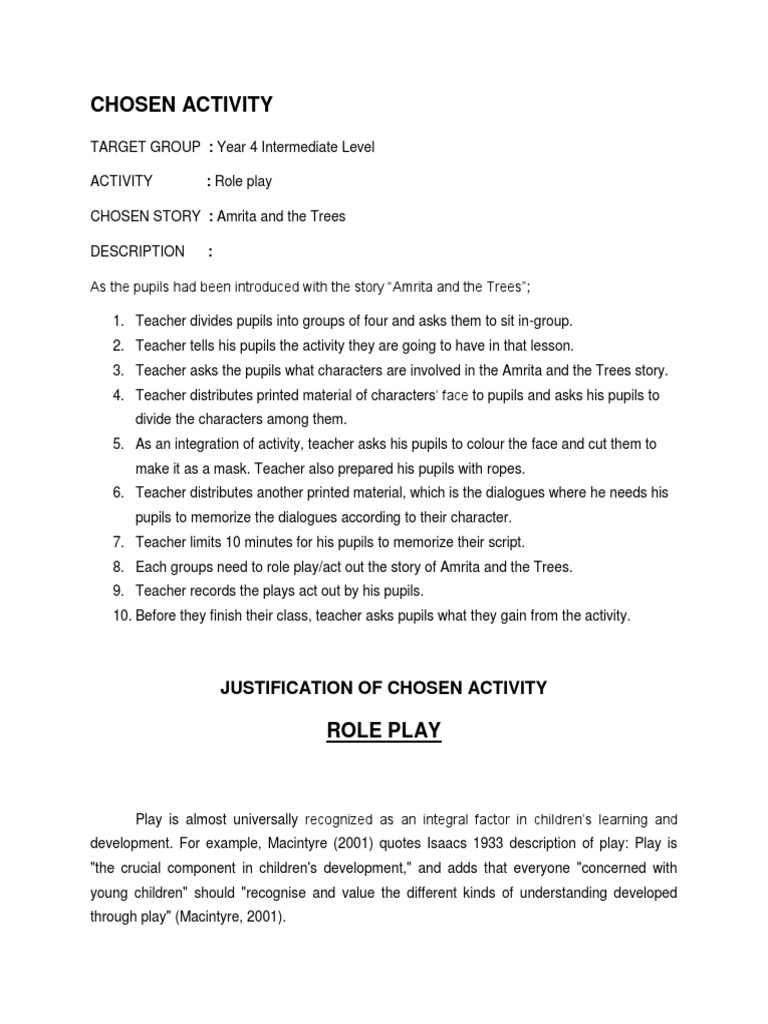 Role Play Activity Justification | PDF | Learning | Language Education