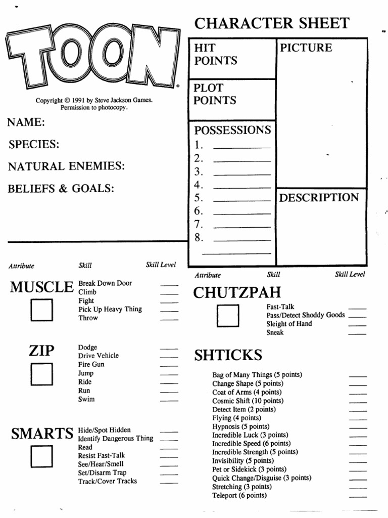 Toon RPG Character Sheet | PDF | Role Playing Games | Gaming