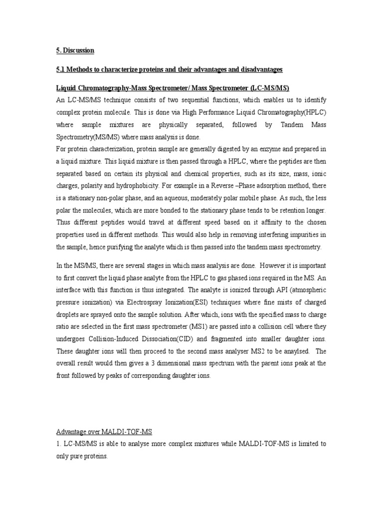 Discussion 5.1 Methods To Characterize Proteins and Their Advantages