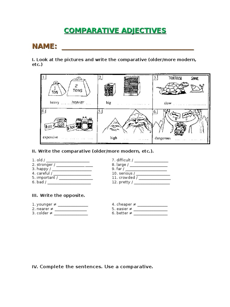 Comparative Adjectives Exercises Worksheet | PDF
