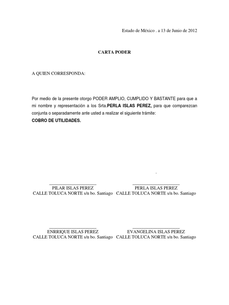 Carta Poder para Cobro de Utilidades | PDF