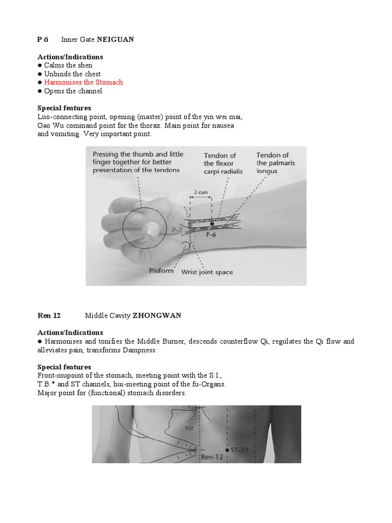 Harmonises The Stomach: P6 Actions/Indications | PDF