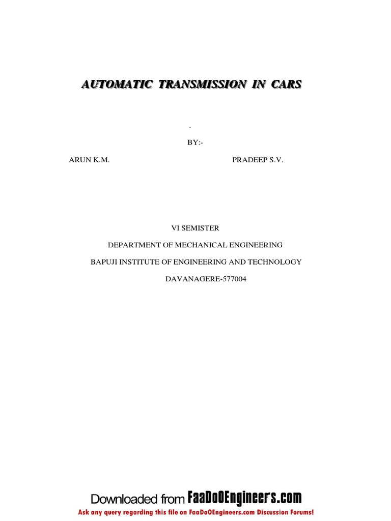 Understanding Automatic Transmission Systems | PDF | Automatic ...