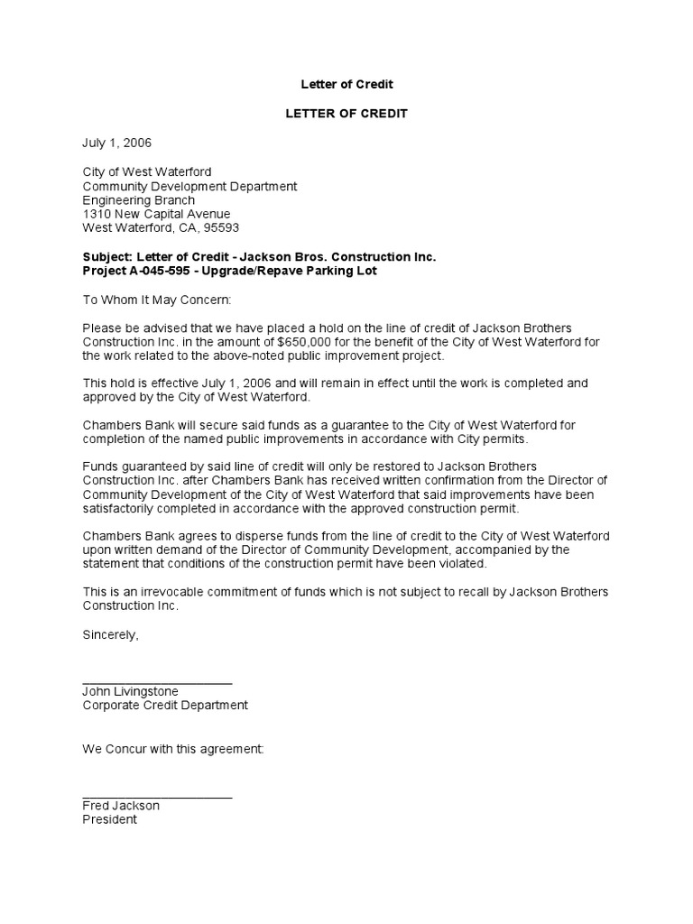 Letter of Credit