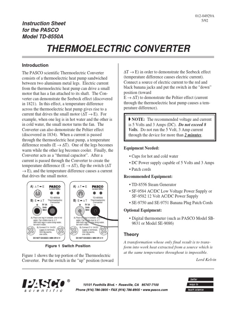 Thermoelectric converter.pdf Semiconductors Second Law Of Thermodynamics