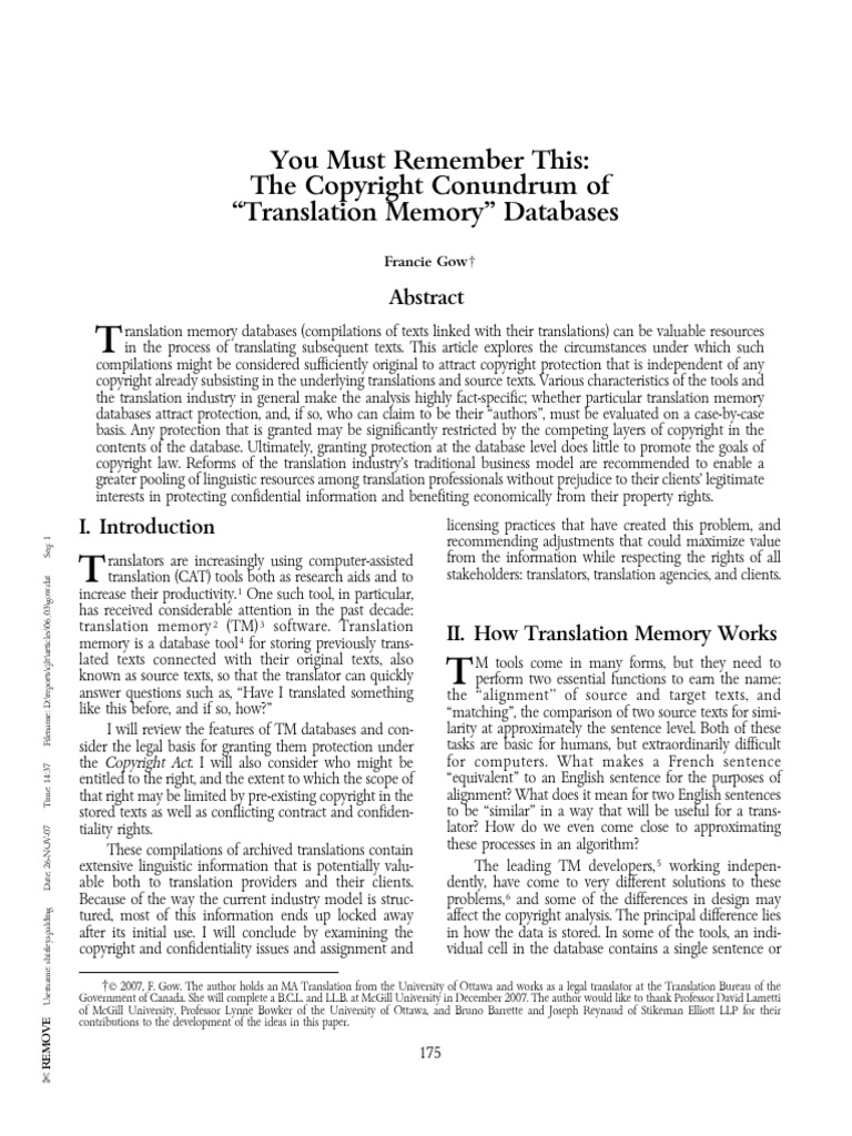 You Must Remember This: The Copyright Conundrum of Translation Memory ...