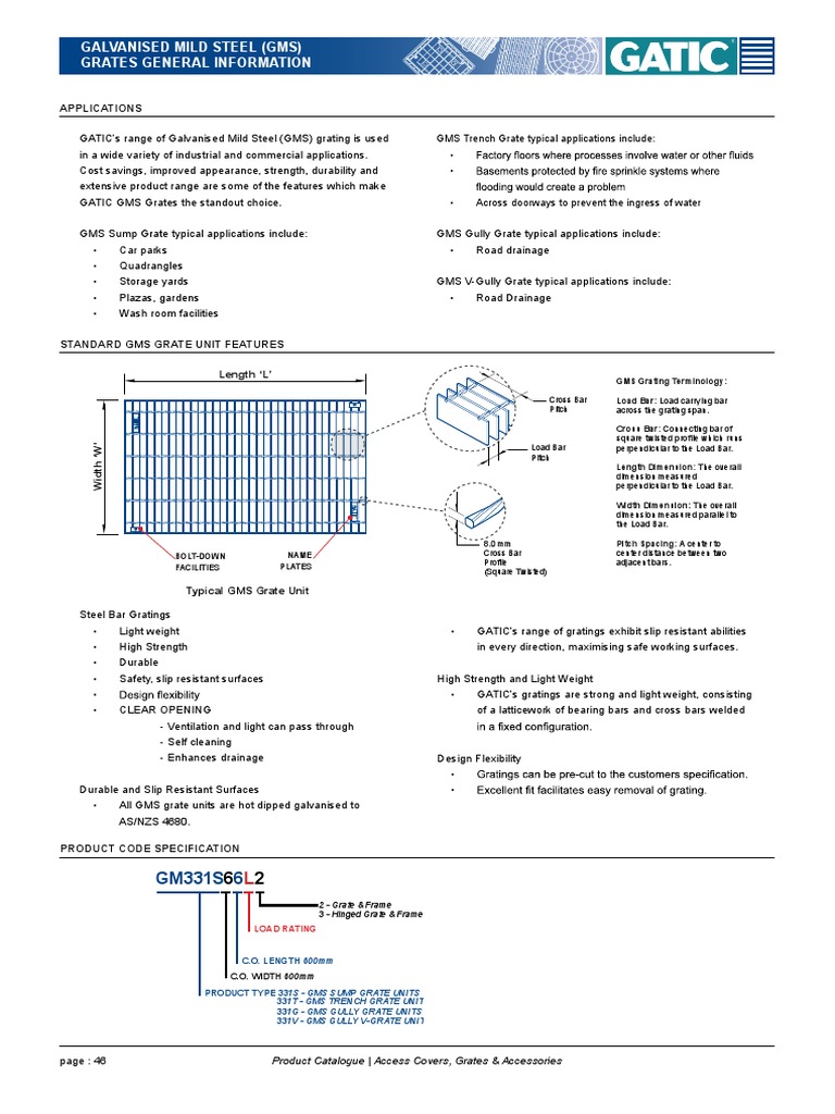 GATIC Galvanised Mild Steel GMS Grating Data Sheet Building