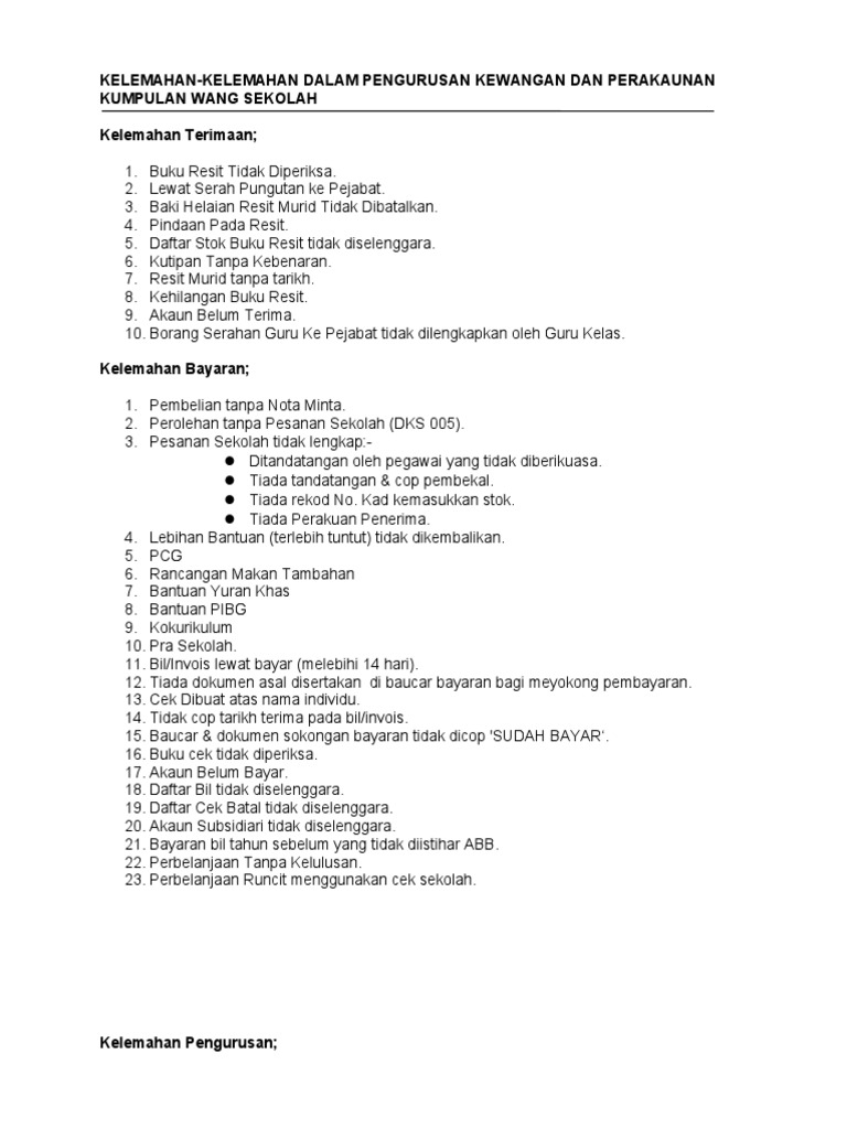 Kelemahan Pengurusan Akaun Sekolah Pdf