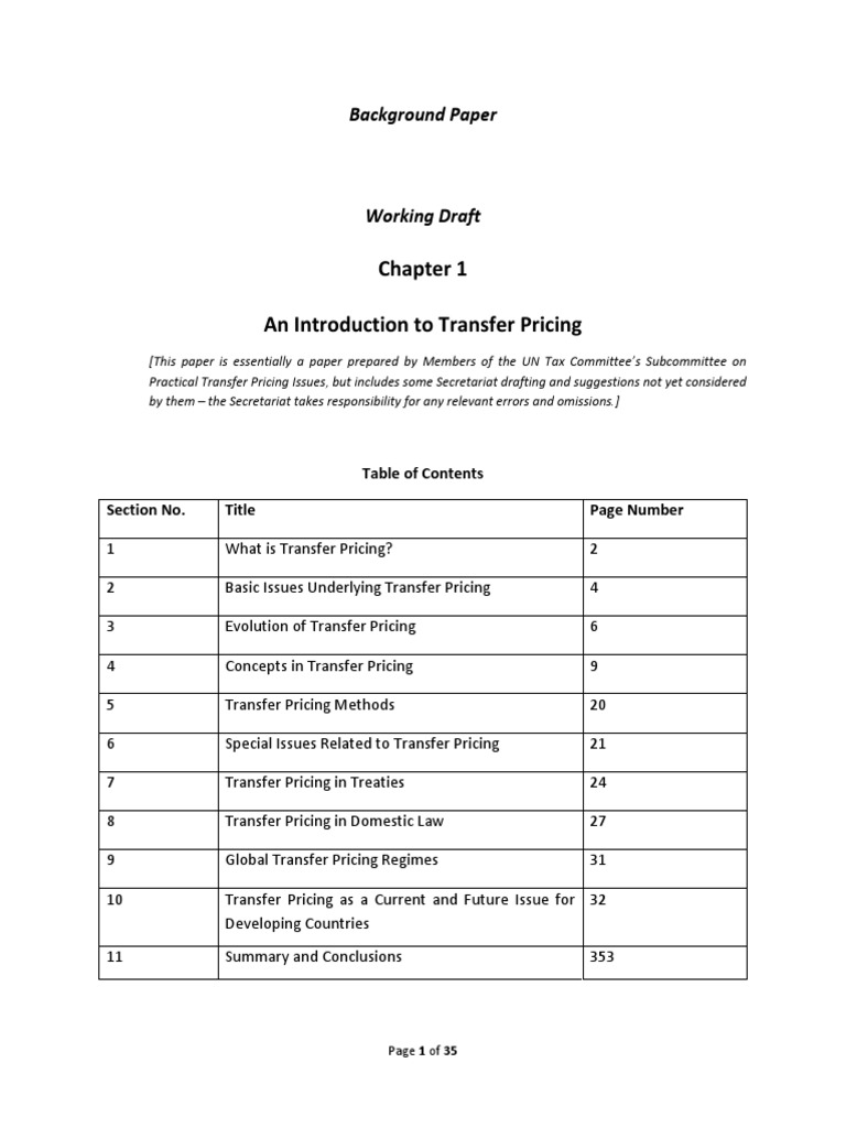 Chapter 1 An Introduction To Transfer Pricing: Background Paper | PDF