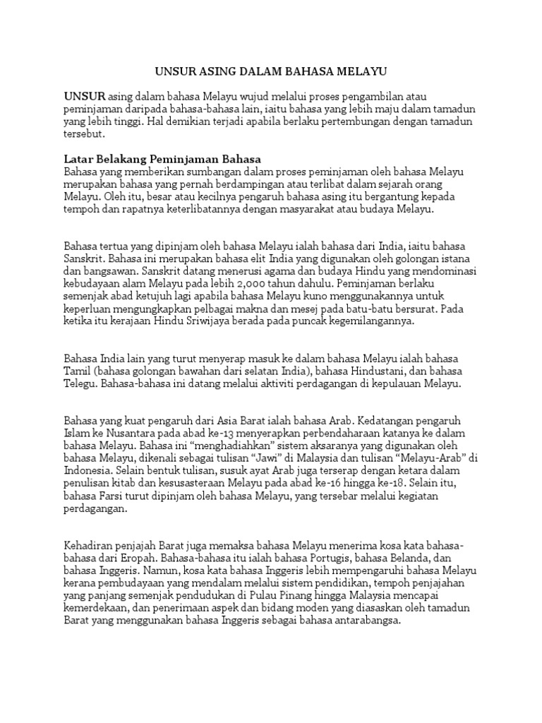 Unsur Asing Dalam Bahasa Melayu Pdf