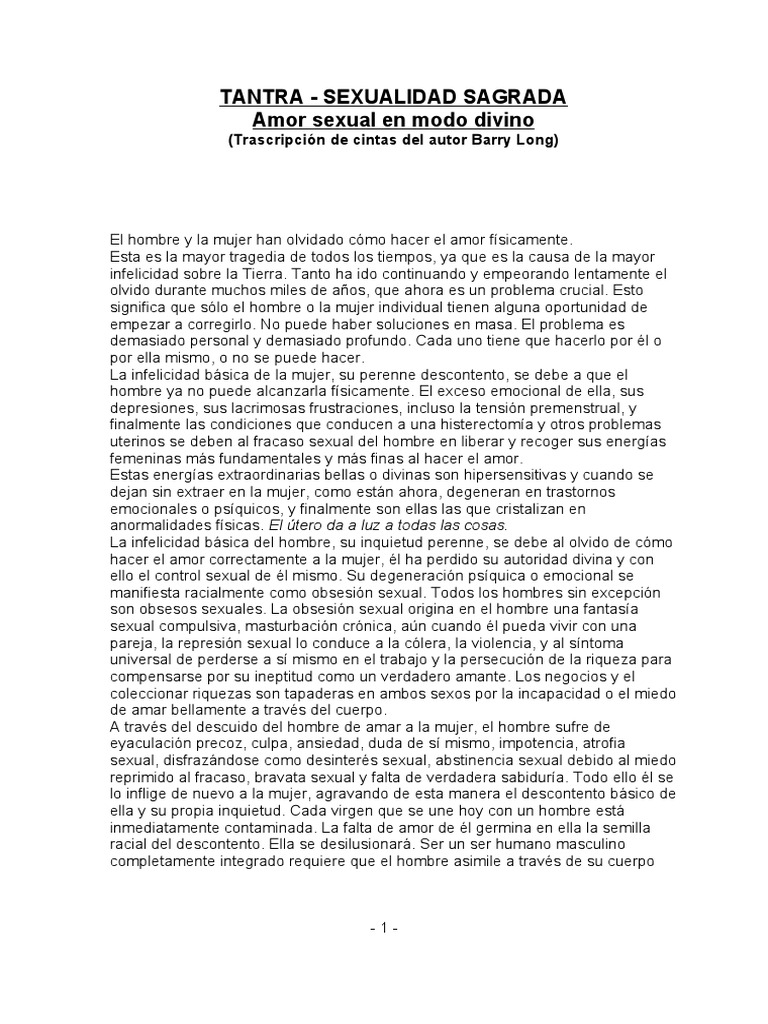 Tantra Amor Sexual en Modo Divino Por BARRY LONG | PDF | Orgasmo | Amor