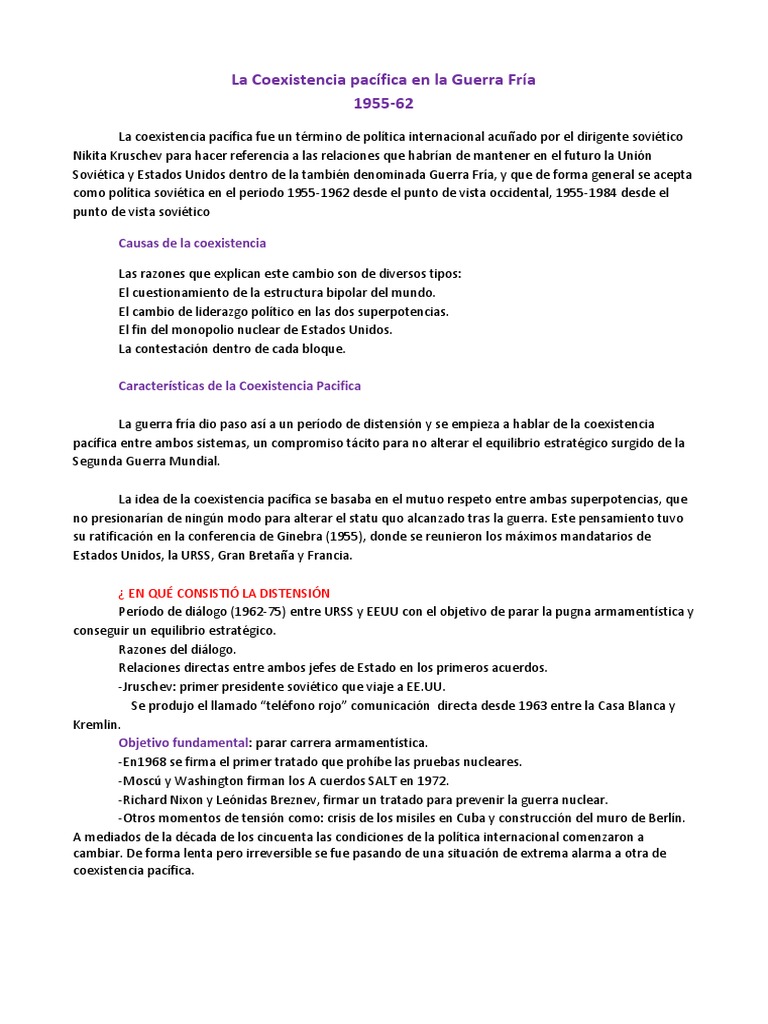Coexistencia pacífica en la Guerra Fría | PDF | Política