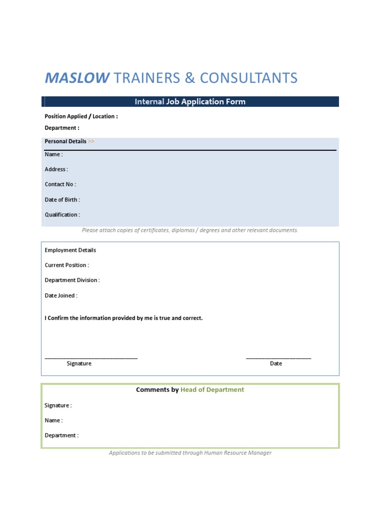 Internal Job Application Form Template | PDF
