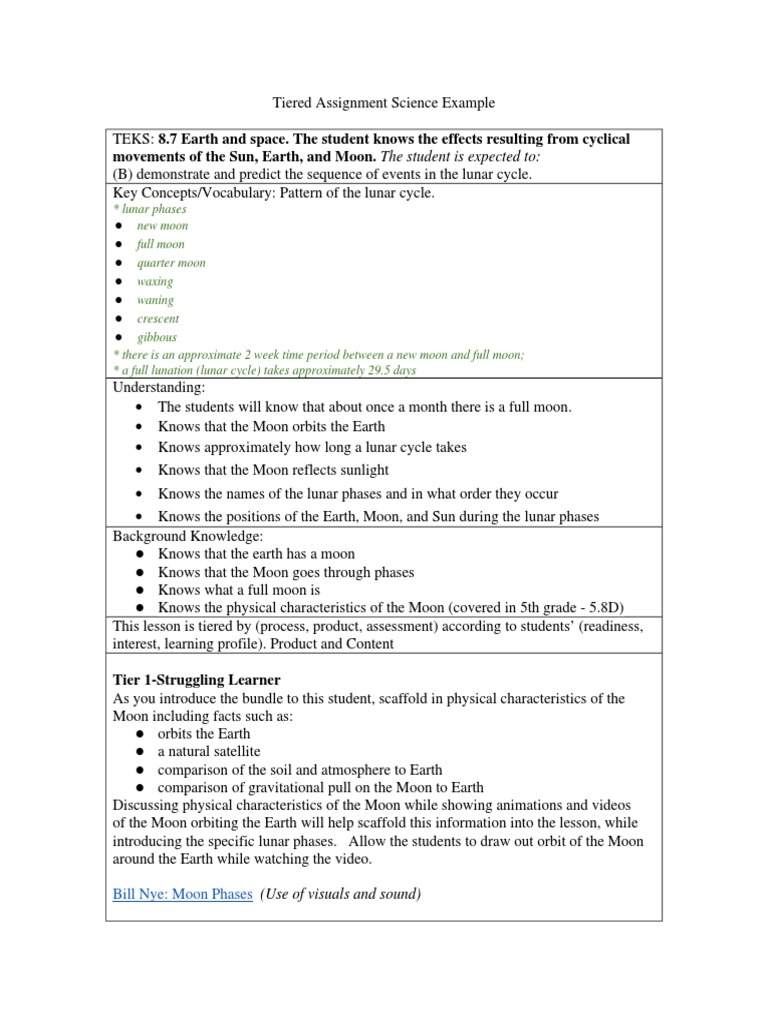 tiered assignments for science